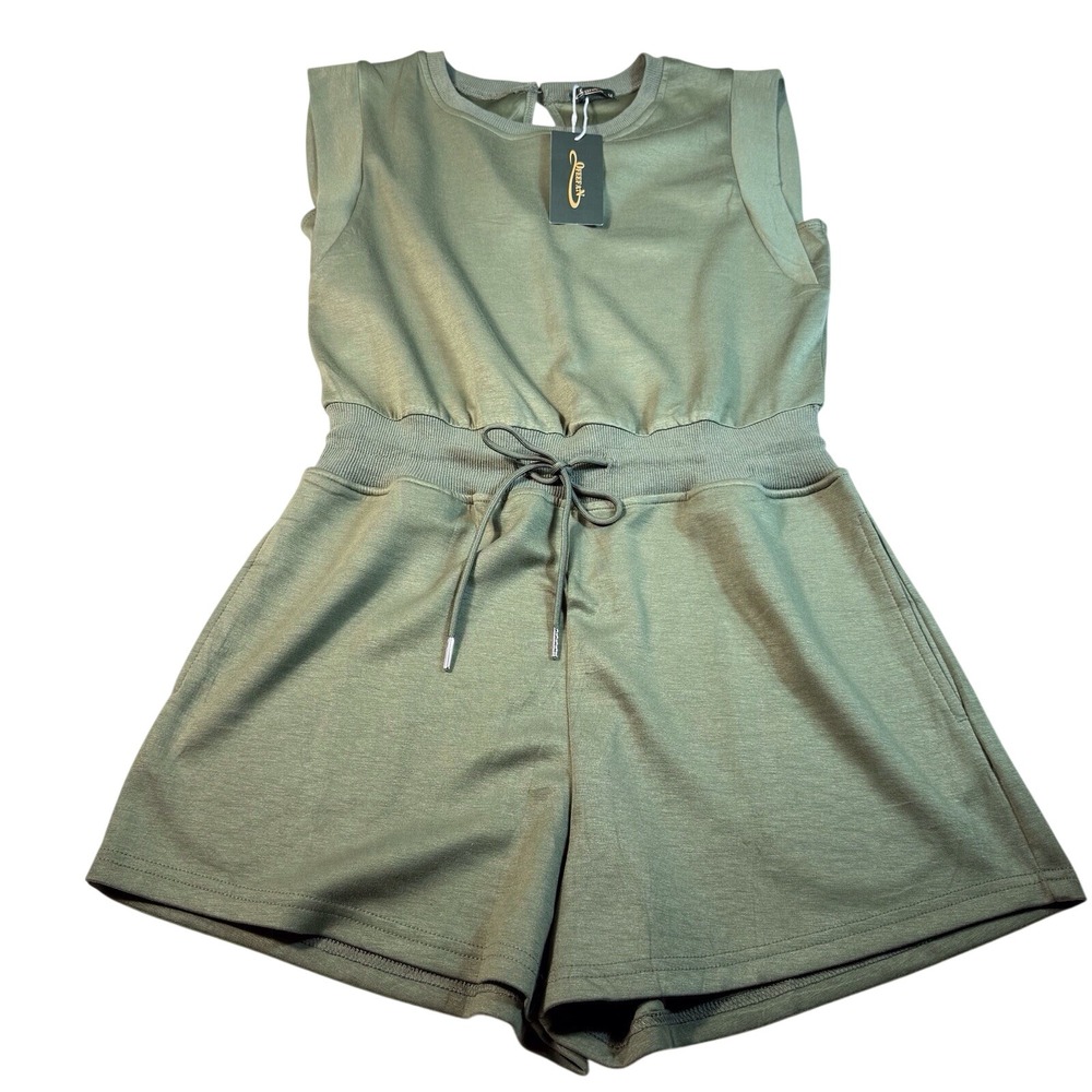 Sleeveless Olive Green Drawstring Romper